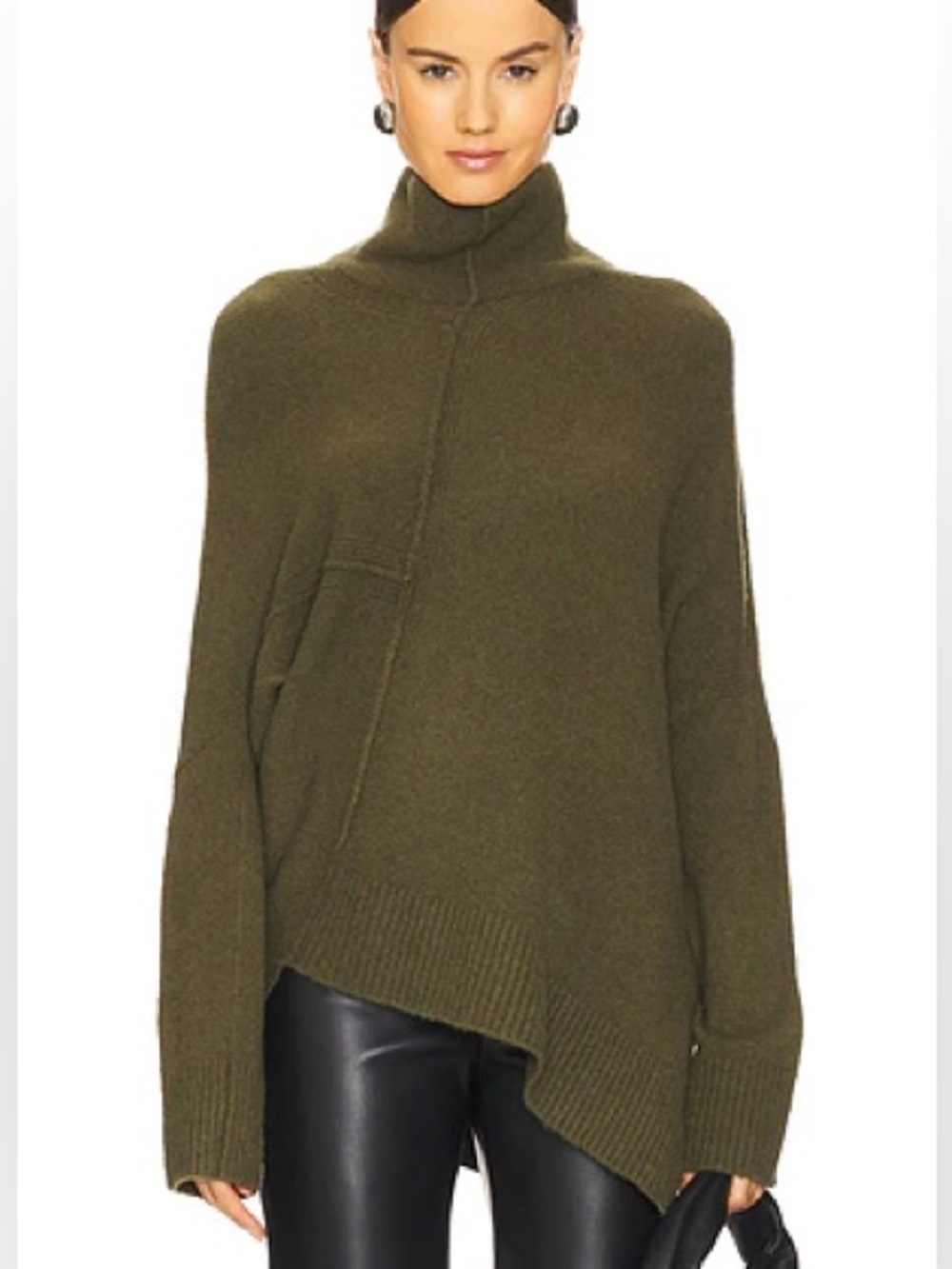 AllSaints Lock Roll Neck sweater in moss green size S